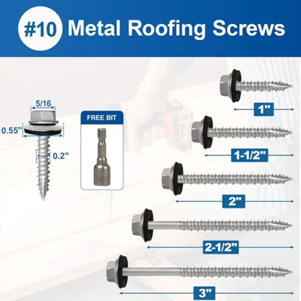 Metal Roofing Screws #10X1 Inch 320 Pieces Rustpert Coating Hex Head Self